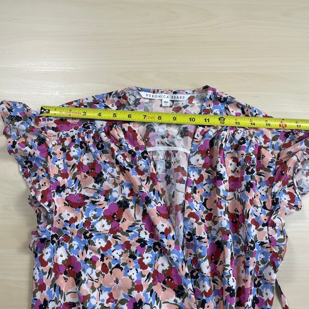 Veronica Beard Marla Ruched Floral Dress Short Flutter Sleeves Silk Blend Size 2 - Picture 10 of 14